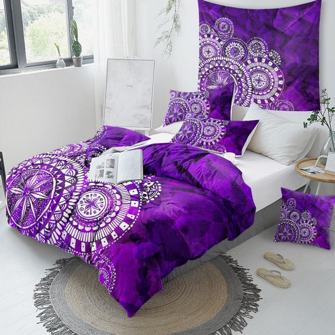 Image of Purple Mandala Indigo Comforter Set - Beddingify