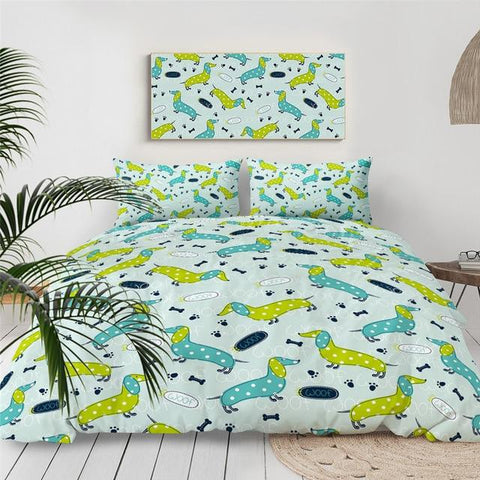 Image of Polka Dot Dachshund Comforter Set - Beddingify