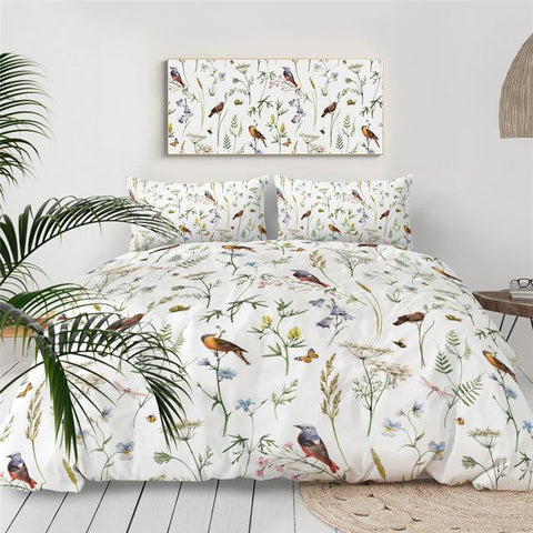 Image of Butterfly Birds Floral Comforter Set - Beddingify
