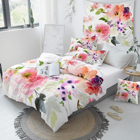 Image of Watercolor Flowers Comforter Set - Beddingify
