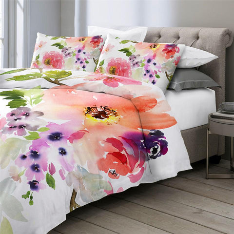 Image of Watercolor Flowers Comforter Set - Beddingify