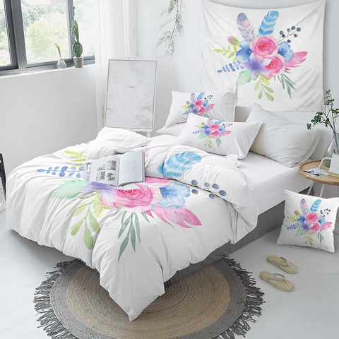 Image of Watercolor Pink Floral Comforter Set - Beddingify