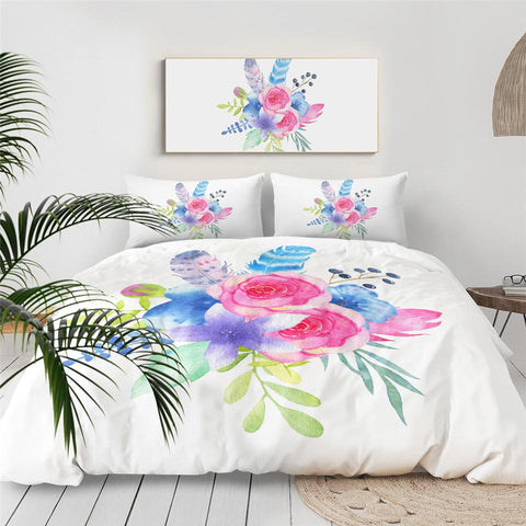 Image of Watercolor Pink Floral Comforter Set - Beddingify