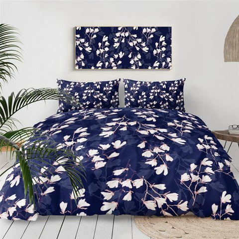 Image of Deep Blue Flower Comforter Set - Beddingify