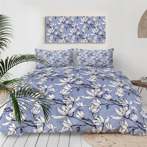 Image of Blue Flower Comforter Set - Beddingify