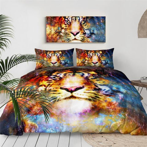 Image of Galaxy Tiger Face Comforter Set - Beddingify