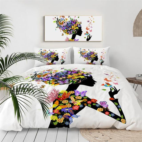 Image of Colorful Floral Black Girl Comforter Set - Beddingify