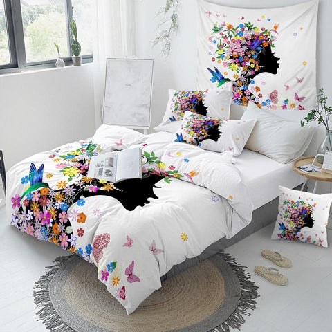 Image of Black Girl With Floral Hair Comforter Set - Beddingify