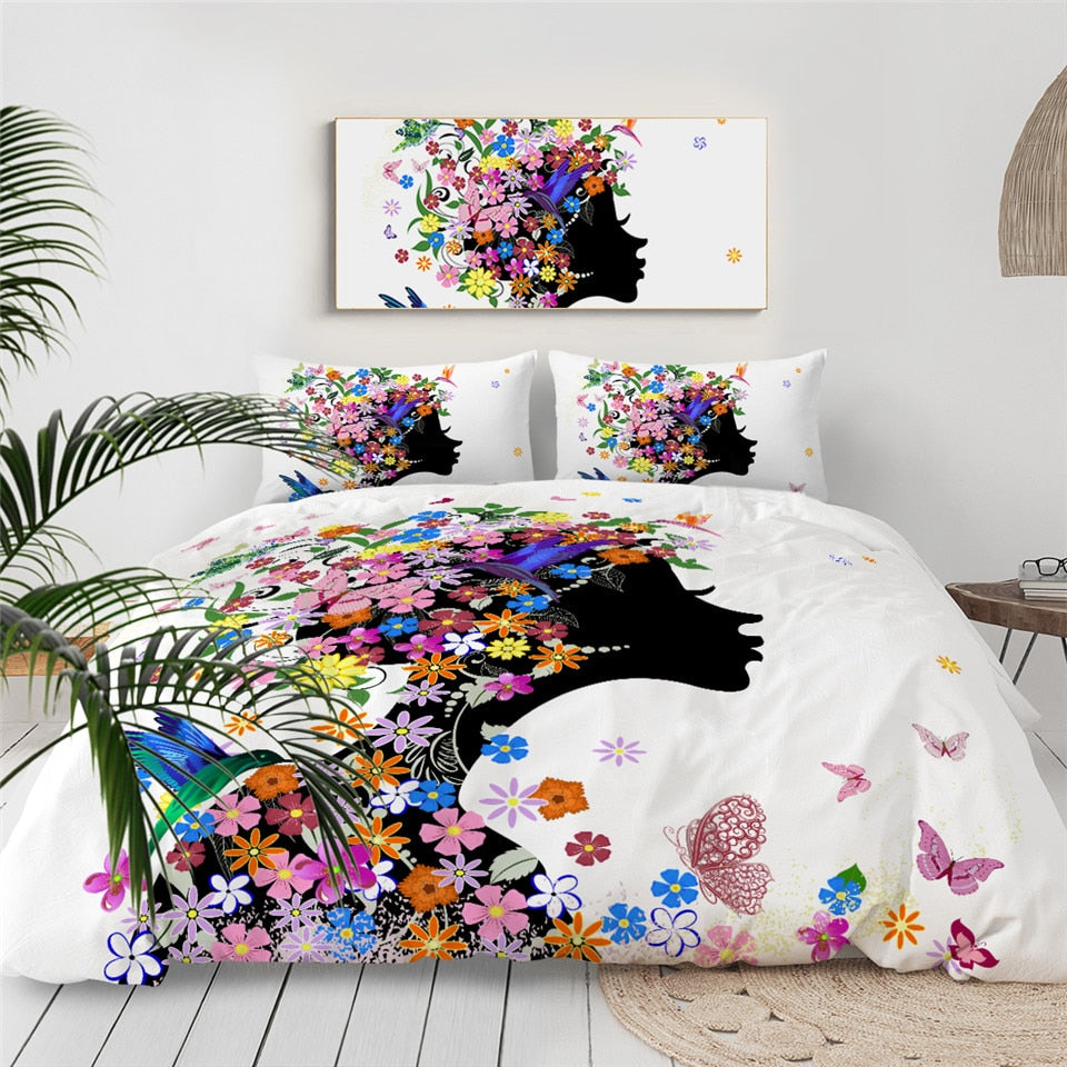Black Girl With Floral Hair Bedding Set - Beddingify