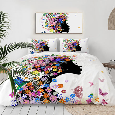 Image of Black Girl With Floral Hair Bedding Set - Beddingify