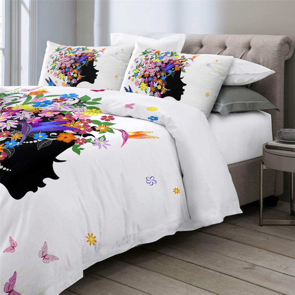 Black Girl With Floral Hair Comforter Set - Beddingify