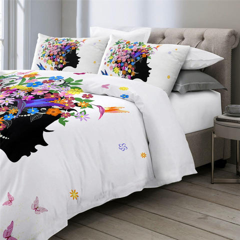 Image of Black Girl With Floral Hair Comforter Set - Beddingify