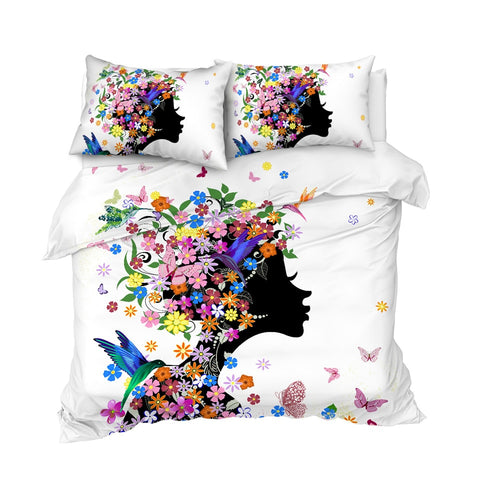 Image of Black Girl With Floral Hair Bedding Set - Beddingify