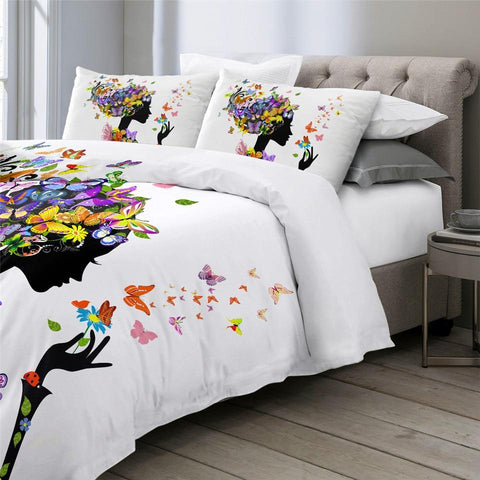 Image of Colorful Floral Black Girl Comforter Set - Beddingify