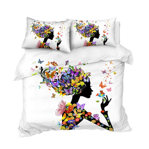Image of Colorful Floral Black Girl Comforter Set - Beddingify