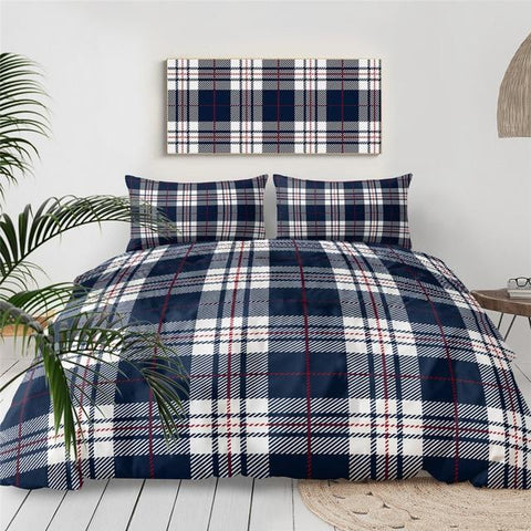 Image of Blue and White Plaid Comforter Set - Beddingify