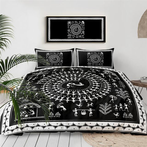Image of Black Ancient Tribal Art  Comforter Set - Beddingify