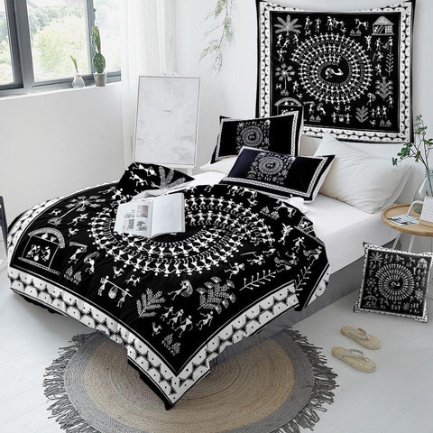 Image of Black Ancient Tribal Art  Comforter Set - Beddingify