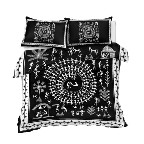 Image of Black Ancient Tribal Art  Bedding Set - Beddingify