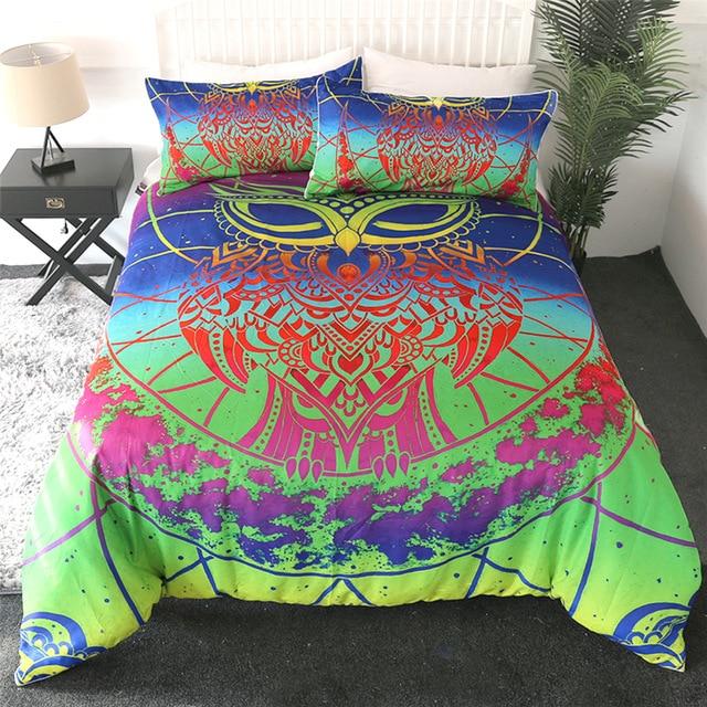 Rainbow Owl Comforter Set - Beddingify