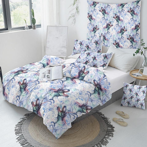 Image of Tyrannosauruses With Unicorn Horn Comforter Set - Beddingify