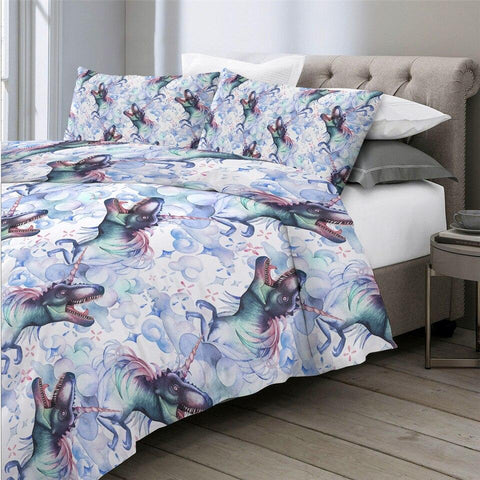 Image of Tyrannosauruses With Unicorn Horn Comforter Set - Beddingify