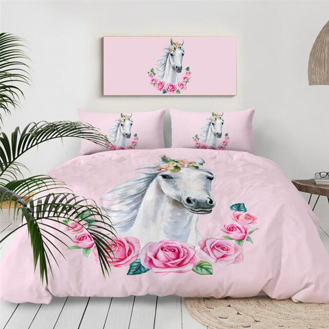 Image of White Horse Bedding Set - Beddingify