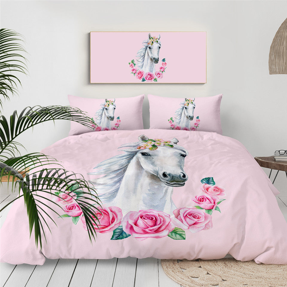 White Horse Bedding Set - Beddingify