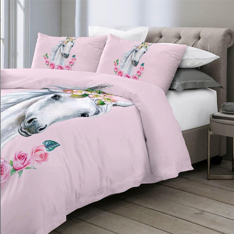 Image of White Horse Comforter Set - Beddingify