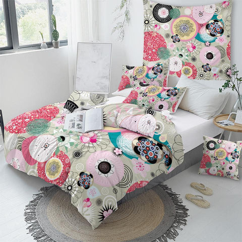 Image of Abstract Art Floral Pink Comforter Set - Beddingify