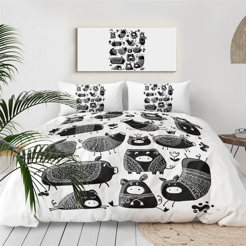 Image of Cute Black Pig Bedding Set - Beddingify