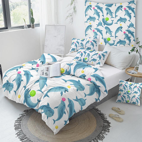 Image of Blue Dolphin Comforter Set - Beddingify