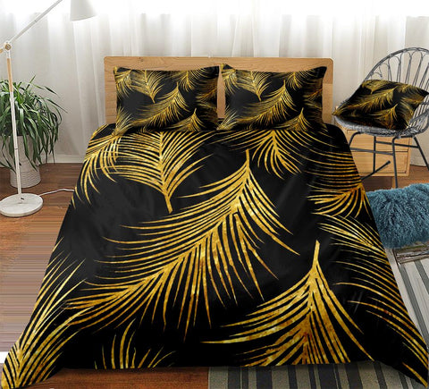 Image of Golden Palm Leaf Bedding Set - Beddingify