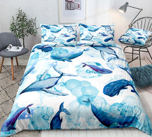 Ocean Blue Whale Bedding Set - Beddingify