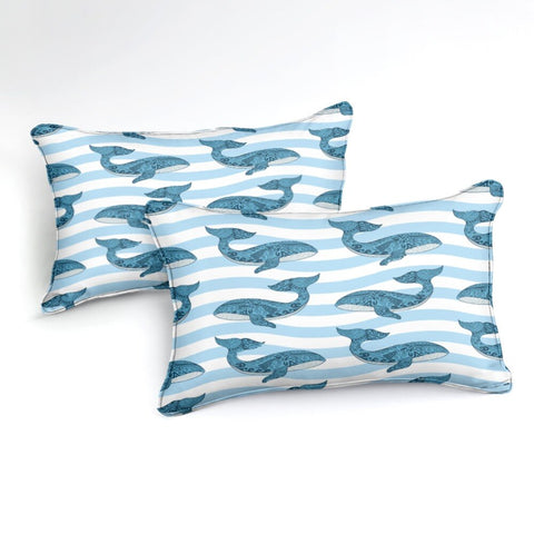 Image of Stripe Blue Whales Bedding Set - Beddingify