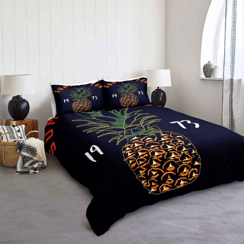 Retro Orange Black Pineapple Bedding Set - Beddingify