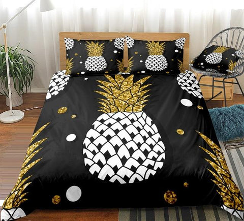 Image of Gold Black Pineapple Comforter Set - Beddingify