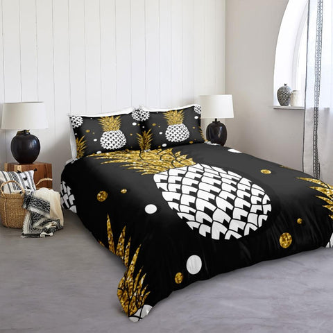 Image of Gold Black Pineapple Comforter Set - Beddingify