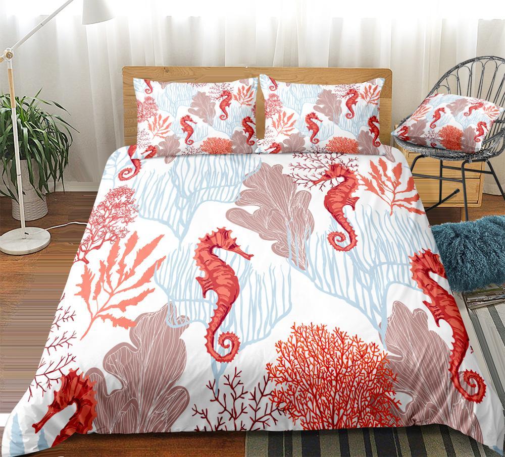 Red Seahorse Comforter Set - Beddingify
