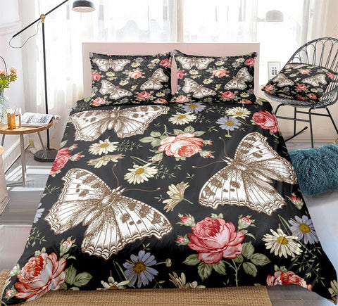 Image of Flower Night Butterflies Bedding Set - Beddingify