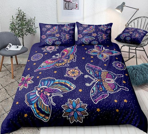 Image of Purple Flower Butterflies Comforter Set - Beddingify