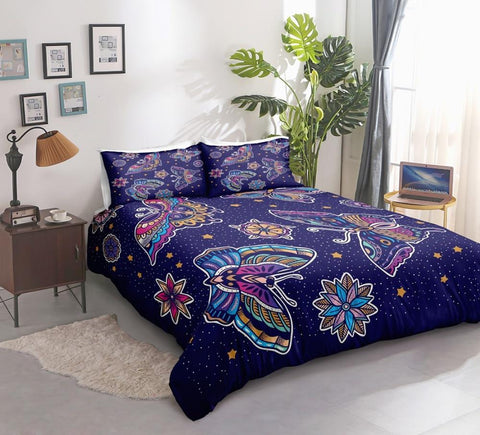 Image of Purple Flower Butterflies Comforter Set - Beddingify