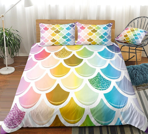 Image of Colorful Glittering Mermaid Scale Bedding Set - Beddingify
