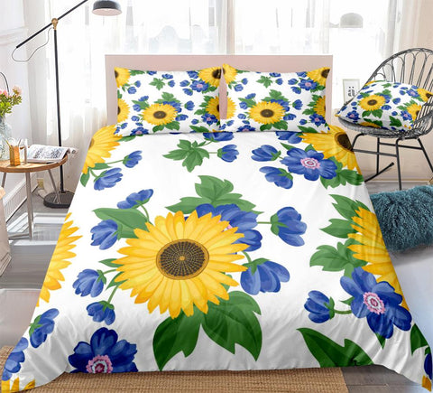 Image of Sunflower And Blue Flowers Bedding Set - Beddingify