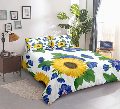Image of Sunflower And Blue Flowers Bedding Set - Beddingify