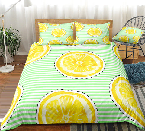 Image of Striped Lemons Bedding Set - Beddingify