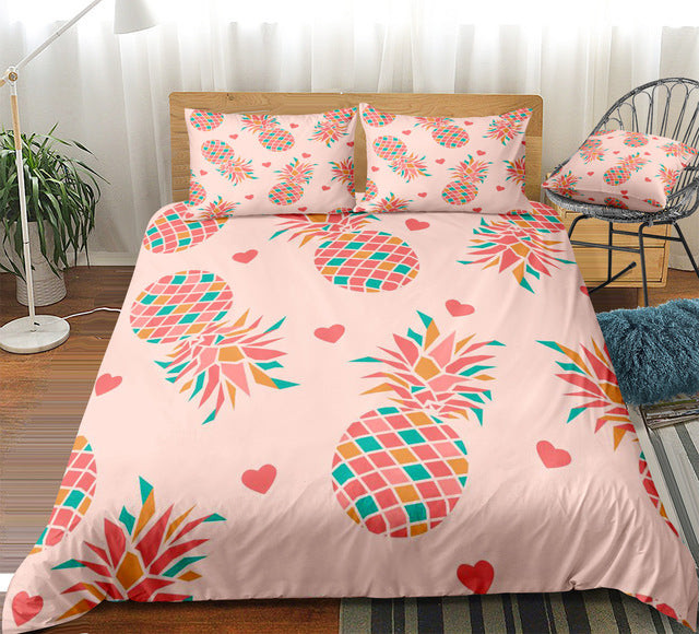 Pink Striped Pineapple Bedding Set - Beddingify