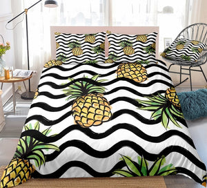Black Striped Pineapple Bedding Set - Beddingify