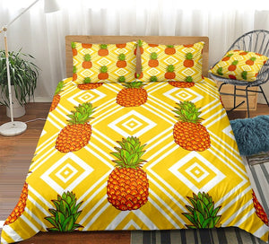 Yellow Striped Pineapple Bedding Set - Beddingify