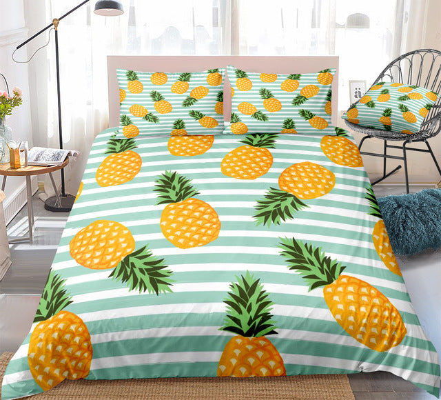 Blue Striped Pineapple Bedding Set - Beddingify